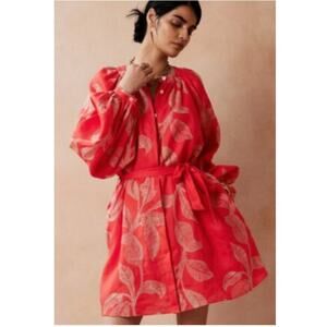 Banana Republic Sz M Embroidered Shirtdress Linen Coastal Breezy Boho Vacation